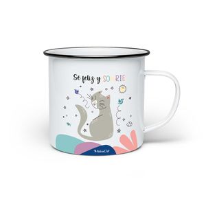 TAZA GATO GRIS SE FELIZ