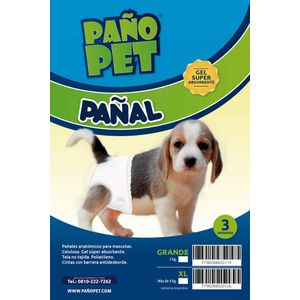 Pañal Descartable Pañopet Para Perro L (Hasta 3 Kg) x 3 Unidades