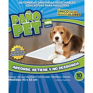 Paños Sanitarios Educativos Pañopet Mini Compact 45 x 55 Cm x 10 Unidades