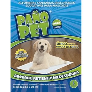 Paños Sanitarios Educativos Pañopet Max Compact 60 x 90 Cm x 5 Unidades